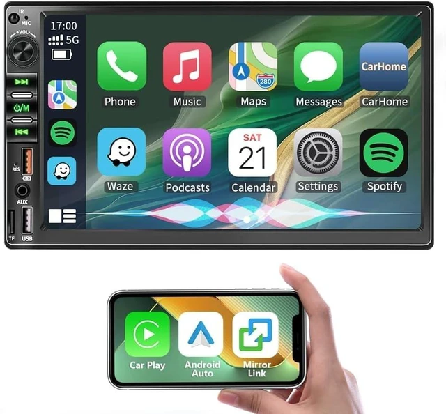 Main image of 7 Inch Double Din Car Stereo for Wireless Carplay & Android Auto, Car Audio with 1024 * 600 HD Touch Screen Mirror Link, Bluetooth5.2,2USB/AUX/TF,AM/FM Radio