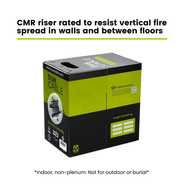 Alt view image 2 of 5 - TRUE CABLE 22/2 AWG Sound & Security Speaker Wire, Unshielded Stranded Pure Copper Bulk Cable, CMR/CL3R Riser in-Wall, UL13 300V, Gray, 500ft