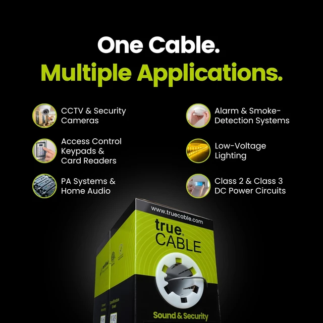 Alt view image 3 of 5 - TRUE CABLE 22/2 AWG Sound & Security Speaker Wire, Unshielded Stranded Pure Copper Bulk Cable, CMR/CL3R Riser in-Wall, UL13 300V, Gray, 500ft