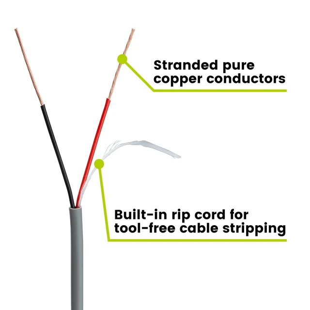 Alt view image 4 of 5 - TRUE CABLE 22/2 AWG Sound & Security Speaker Wire, Unshielded Stranded Pure Copper Bulk Cable, CMR/CL3R Riser in-Wall, UL13 300V, Gray, 500ft