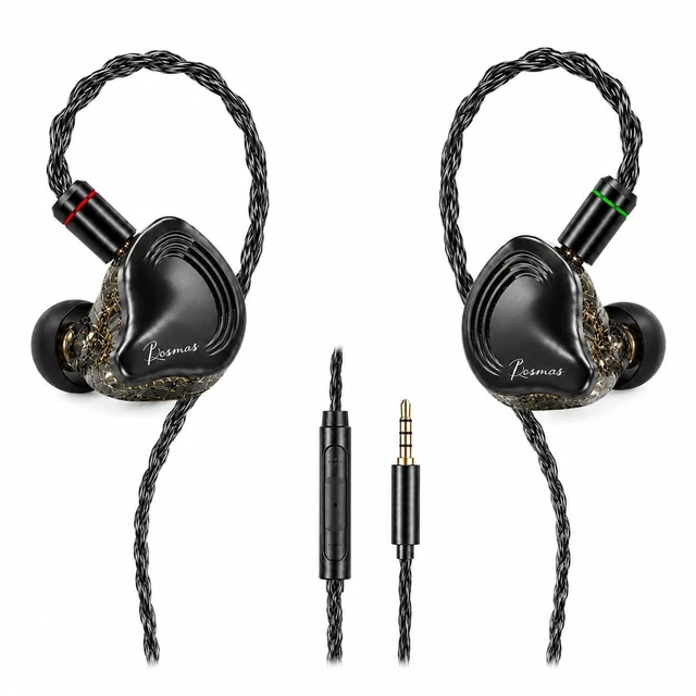 Main image of Rosmas SM10 Pro USB C Wired IEM Earbuds with Mic, Detachable 2-Pin Cable, 4BA+1DD Hybrid in-Ear Headphones, Secure Over-Ear Fit for Phone, Tablet and PC,Black