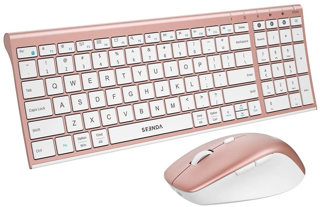 Main image of seenda COE401 Bluetooth Keyboard and Mouse Combo, 3-Device, White Rose Gold