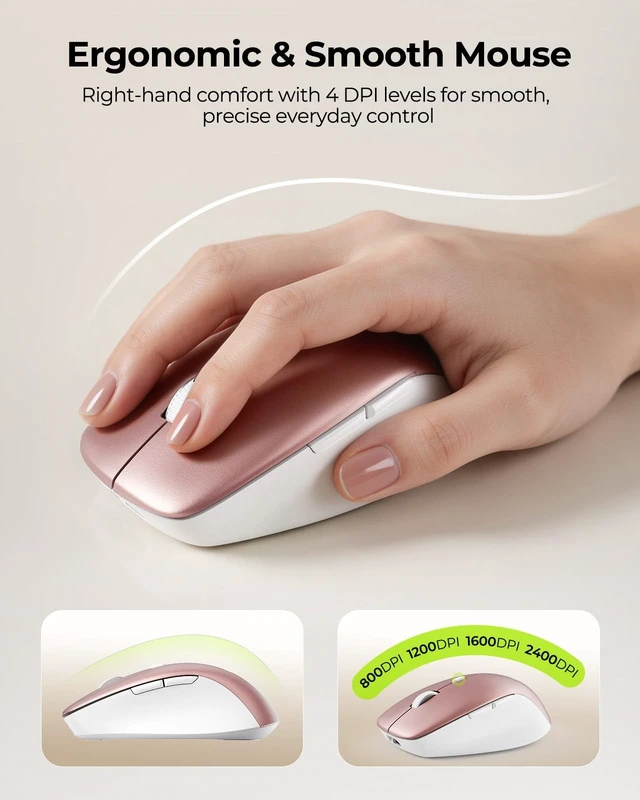 Alt view image 3 of 5 - seenda COE401 Bluetooth Keyboard and Mouse Combo, 3-Device, White Rose Gold