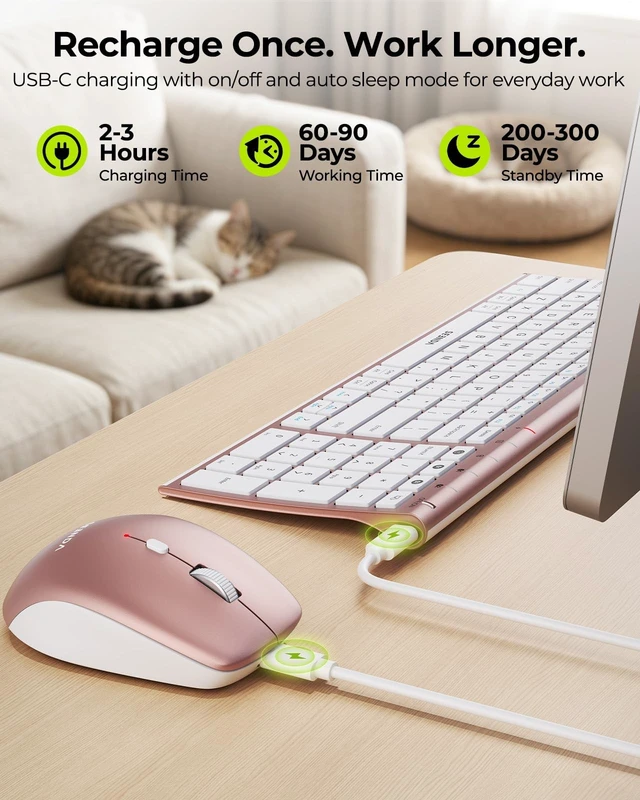 Alt view image 5 of 5 - seenda COE401 Bluetooth Keyboard and Mouse Combo, 3-Device, White Rose Gold