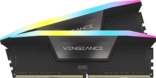 Main image of CORSAIR VENGEANCE RGB DDR5 RAM 32GB (2x16GB) 5600MHz CL40-40-40-77 1.25V Intel XMP Desktop Computer Memory - Black (CMH32GX5M2B5600C40K)
