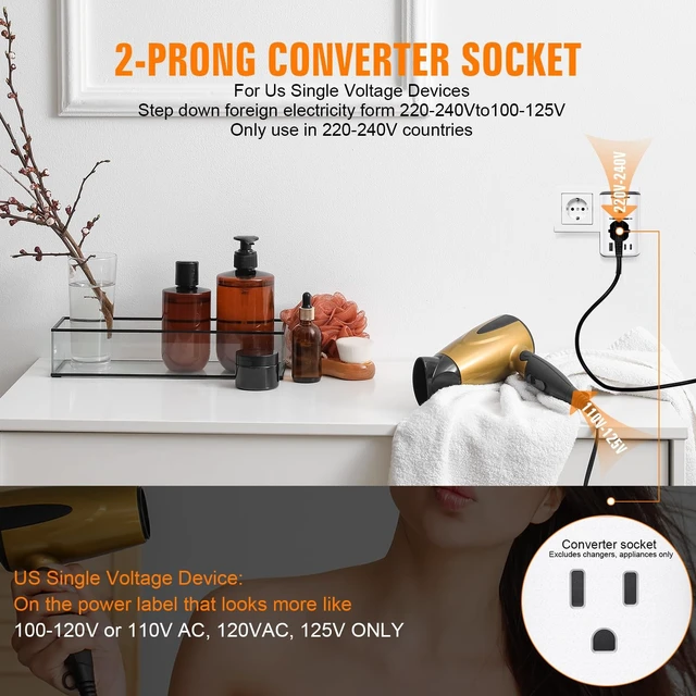 Alt view image 2 of 5 - Travel Adapter Worldwide,Voltage Converter Us to Europe, 220v to 110v Power Adapter, European Plug Power Converter 1300w, Transformer for Curly Hair Dryer.