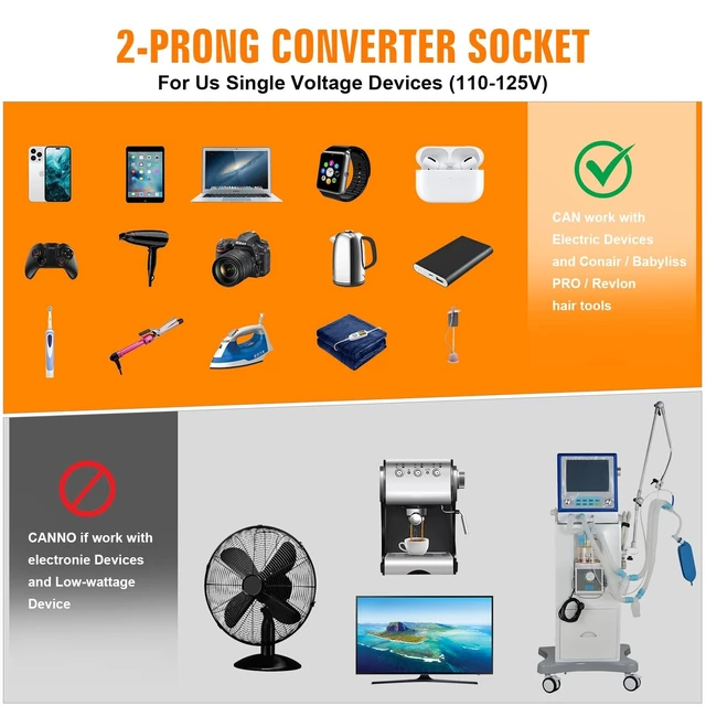 Alt view image 5 of 5 - Travel Adapter Worldwide,Voltage Converter Us to Europe, 220v to 110v Power Adapter, European Plug Power Converter 1300w, Transformer for Curly Hair Dryer.