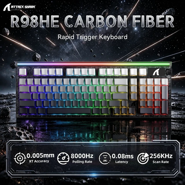 Alt view image 2 of 5 - ATTACK SHARK R98 HE Wired RT 8K Mechanical RGB Gaming Keyboard-Moonlight