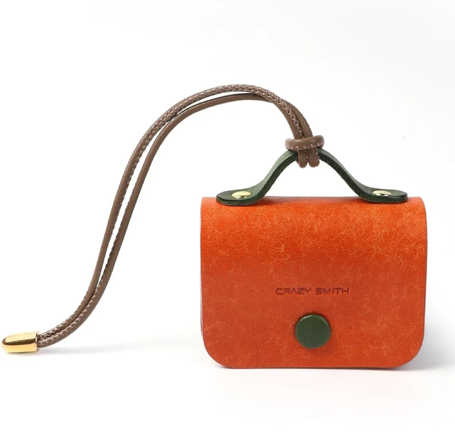 Main image of Handmade Cowhide Headphone case Suitable for AirPods Pro 3 Leather Case, Full Grain Leather, Minimalist Design, with Lanyard Compatible (Orange+Green)