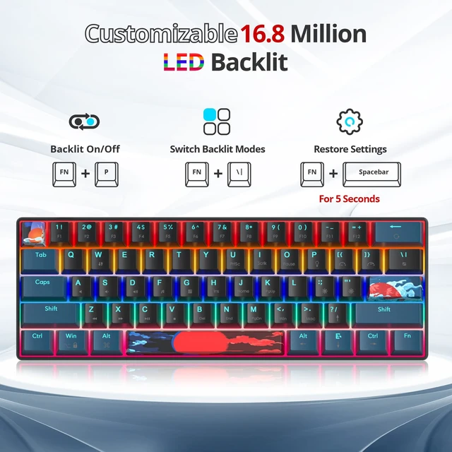Alt view image 2 of 5 - Owpkeenthy 60% Wired Mechanical Keyboard