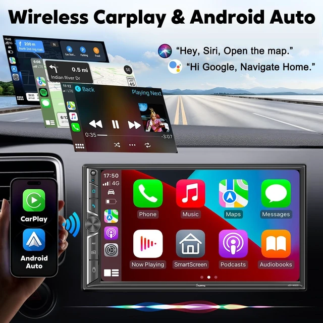 Alt view image 2 of 5 - Car Stereo with Wireless CarPlay and Android Auto, Bluetooth, MirrorLink, 7" Touchscreen, Backup Camera, FM/AM Car Radio