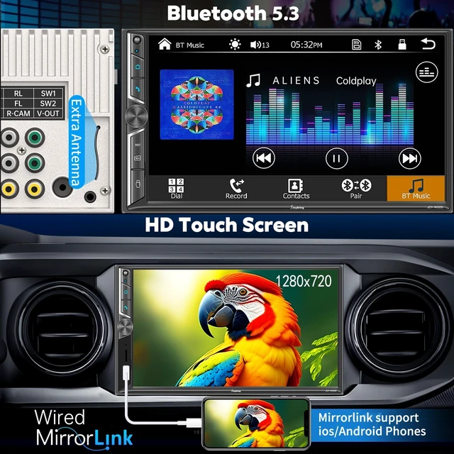 Alt view image 3 of 5 - Car Stereo with Wireless CarPlay and Android Auto, Bluetooth, MirrorLink, 7" Touchscreen, Backup Camera, FM/AM Car Radio