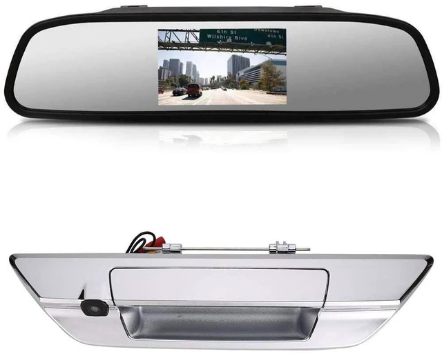 Main image of Car Rear View Trunk Handle Parking Reverse Backup Camera HD Waterproof for Toyota Hilux 8 MK8 Pickup Truck Masters OX AN120 AN130 Revo Recco/Invincible 50 2015-2019(with 4.3-inch Rearview Mirror)