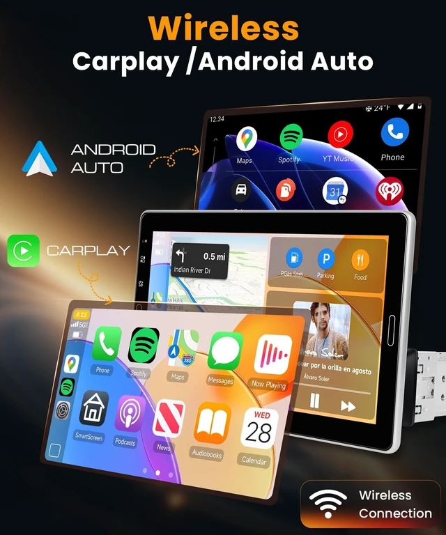 Alt view image 3 of 5 - 10.1 IPS Rotatable 1280 * 720 Single Din Car Stereo with Wireless Carplay