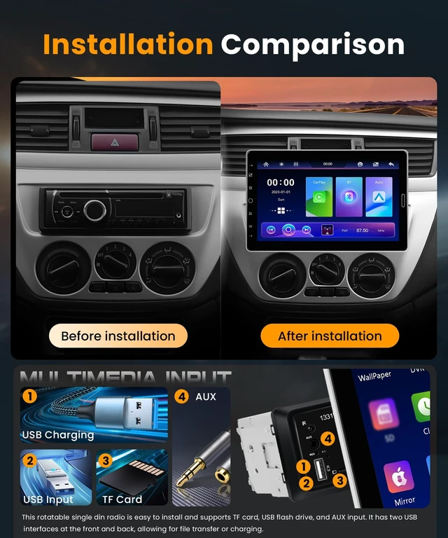 Alt view image 2 of 5 - 10.1 IPS Rotatable 1280 * 720 Single Din Car Stereo with Wireless Carplay