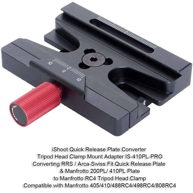 Alt view image 2 of 5 - iShoot Clamp Adapter Mount Converter for Converting Arca-Swiss Fit Quick Release Plate 200PL / 410PL Plate to RC4 Tripod Clamp, Compatible with Manfrotto 405/410/488RC4/498RC4/808RC4 Tripod Ball Head