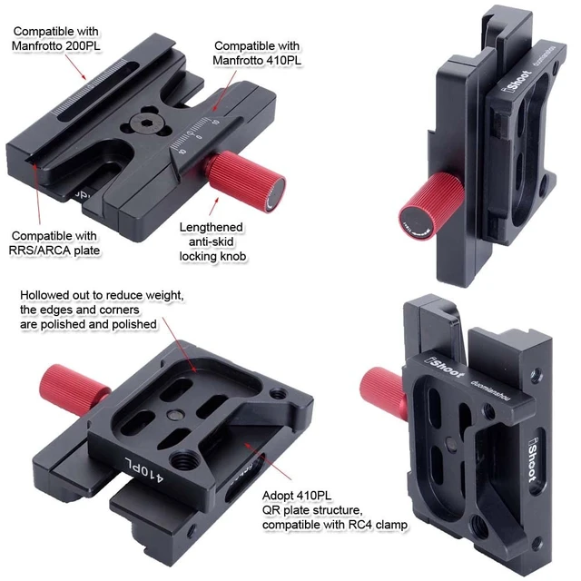 Alt view image 3 of 5 - iShoot Clamp Adapter Mount Converter for Converting Arca-Swiss Fit Quick Release Plate 200PL / 410PL Plate to RC4 Tripod Clamp, Compatible with Manfrotto 405/410/488RC4/498RC4/808RC4 Tripod Ball Head