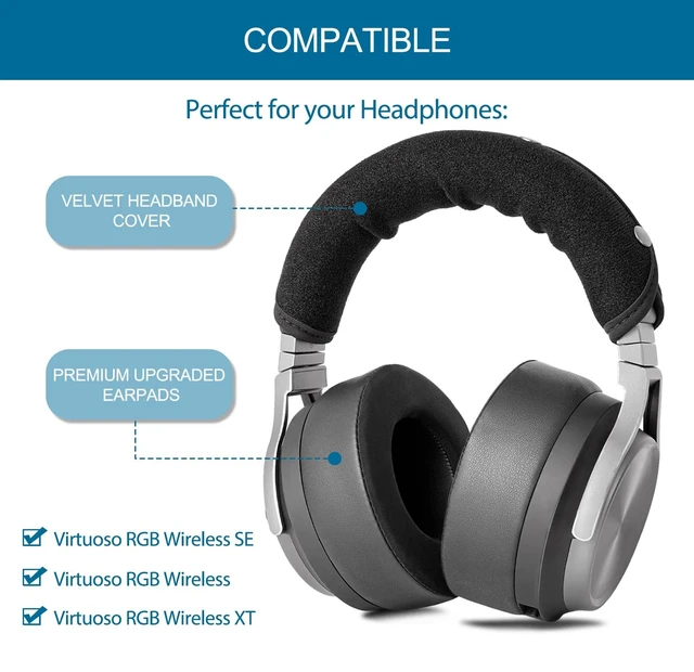 Alt view image 2 of 5 - Cooling Gel Replacement Ear Pads Cushion and Headband Cover for Corsair Virtuoso RGB Wireless SE XT Gaming Headset, Headphones Protector, Easy Installation, Premium Material & Black