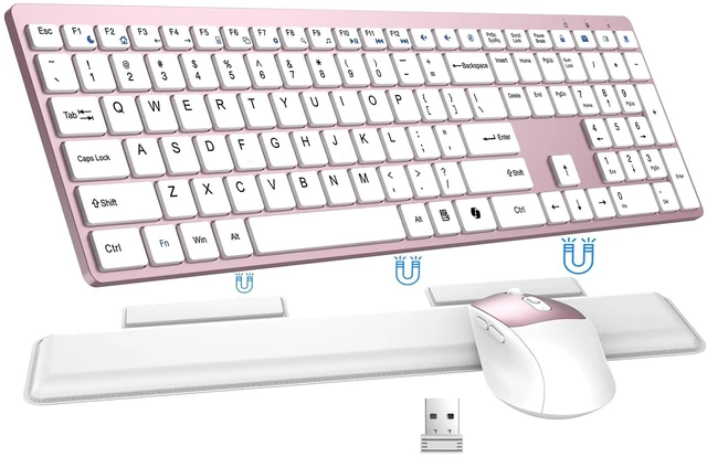 Main image of Wireless Keyboard and Mouse Combo, Full Size Silent Ultra Thin Keyboard with Magnetic Wrist Rest, Optical Mouse, 2.4G Lag-Free Cordless Mice Keyboard Set for Computer, Mac, Laptop, PC, Windows