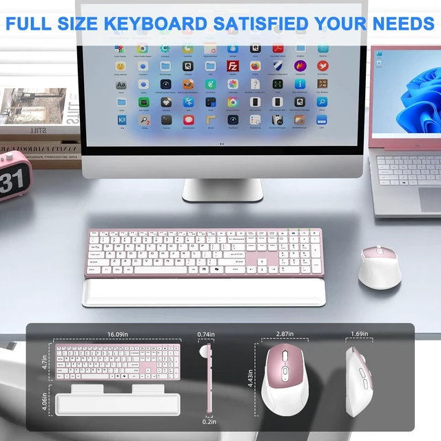 Alt view image 2 of 5 - Wireless Keyboard and Mouse Combo, Full Size Silent Ultra Thin Keyboard with Magnetic Wrist Rest, Optical Mouse, 2.4G Lag-Free Cordless Mice Keyboard Set for Computer, Mac, Laptop, PC, Windows