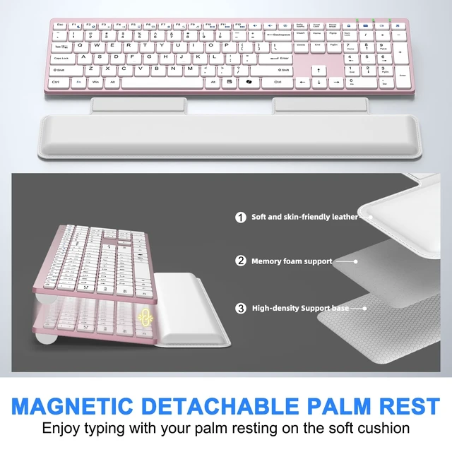Alt view image 3 of 5 - Wireless Keyboard and Mouse Combo, Full Size Silent Ultra Thin Keyboard with Magnetic Wrist Rest, Optical Mouse, 2.4G Lag-Free Cordless Mice Keyboard Set for Computer, Mac, Laptop, PC, Windows