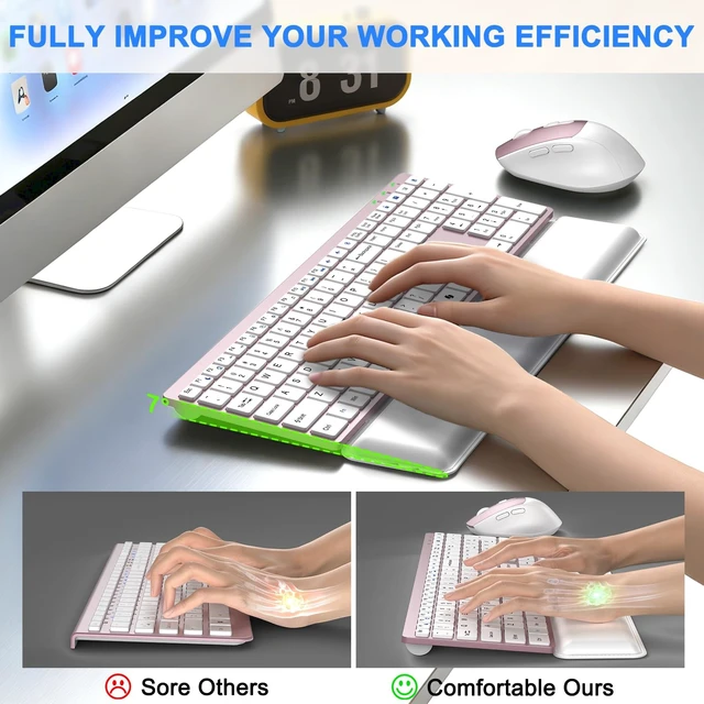 Alt view image 4 of 5 - Wireless Keyboard and Mouse Combo, Full Size Silent Ultra Thin Keyboard with Magnetic Wrist Rest, Optical Mouse, 2.4G Lag-Free Cordless Mice Keyboard Set for Computer, Mac, Laptop, PC, Windows