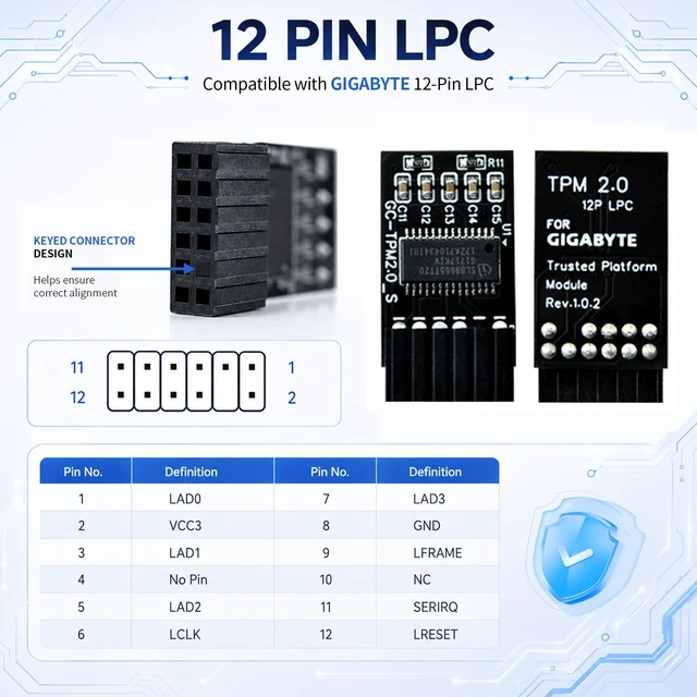Alt view image 2 of 5 - TPM 2.0 Security Module for Gigabyte Motherboards (12-Pin LPC), Infineon SLB9665 Chip ^^ Compatible with GC-TPM2.0_S ^^ Windows 11 Ready (LPC 12Pin Module)
