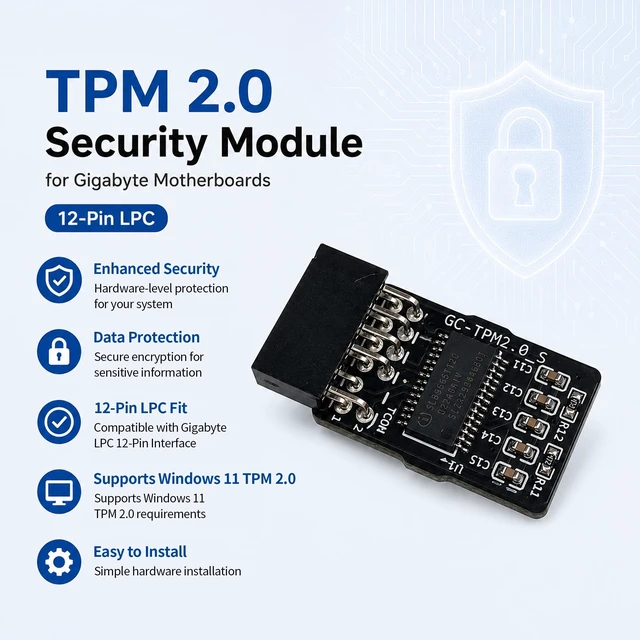 Alt view image 5 of 5 - TPM 2.0 Security Module for Gigabyte Motherboards (12-Pin LPC), Infineon SLB9665 Chip ^^ Compatible with GC-TPM2.0_S ^^ Windows 11 Ready (LPC 12Pin Module)