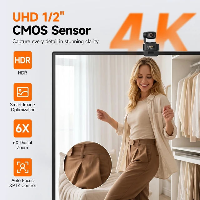 Alt view image 2 of 5 - SVBONY SVN W2 4K PTZ Webcam,1/2" CMOS Sensor,AI Tracking & Auto-Framing