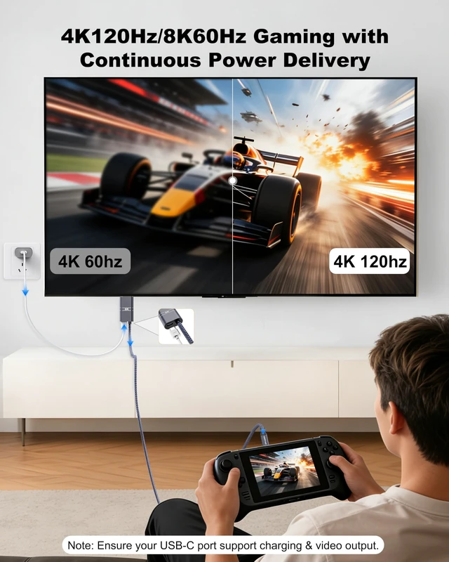 Alt view image 2 of 5 - DavVision USB C to HDMI Cable with 240W PD Fast Charging, 8K@60HZ,4K@120Hz,Thunderbolt 5/4/3 Compatible,Upgraded Braided 2-in-1 Type C to HDMI for MacBook, iPhone17/16/15,iPad,HDTV(6.6FT,Grey)