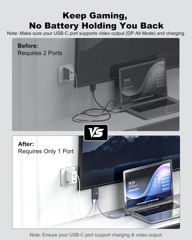 Alt view image 3 of 5 - DavVision USB C to HDMI Cable with 240W PD Fast Charging, 8K@60HZ,4K@120Hz,Thunderbolt 5/4/3 Compatible,Upgraded Braided 2-in-1 Type C to HDMI for MacBook, iPhone17/16/15,iPad,HDTV(6.6FT,Grey)