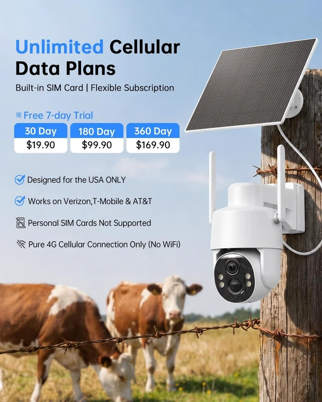 Alt view image 2 of 5 - Tical Cellular Security Camera Outdoor, No WiFi Needed, 4G LTE Camera with SIM Card, 2.5K/4MP Color Night Vision, PTZ View PIR Human Detection, Solar Powered, Farm Ranch Construction Site