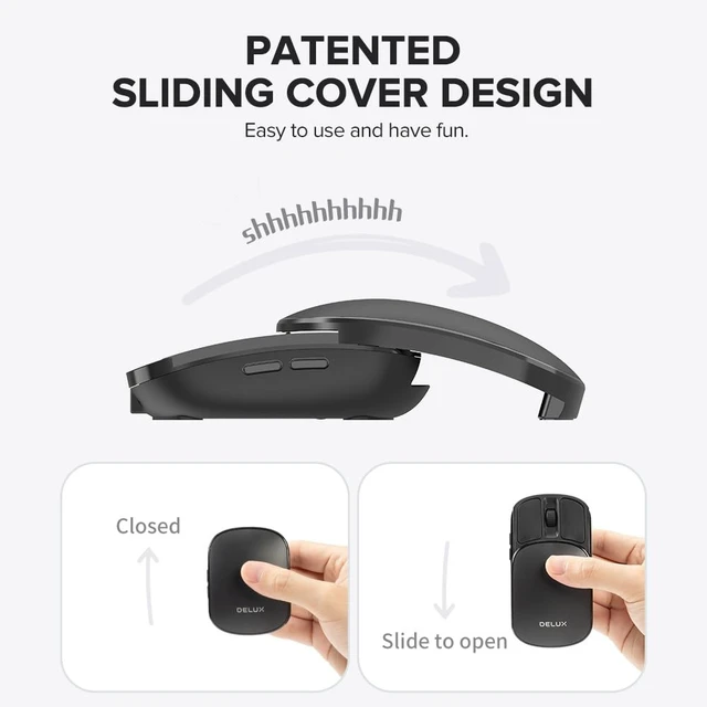 Alt view image 4 of 4 - DELUX Wireless Bluetooth Pocket Mouse, 2-in-1 Sliding Mouse, Foldable and Slim Mouse, Quiet Clicks, Dual Mode 2.4Ghz&BT5.2, Up to 4000DPI, Rechargeable Battery, for Windows/MacOS/Android (MF20-