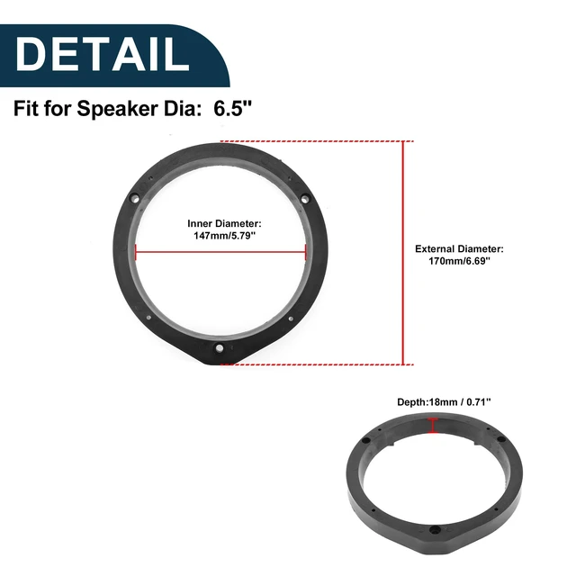 Alt view image 5 of 5 - TUCKBOLD Speaker Spacer Ring Tweeter Speaker Spacer Adapter for Honda HR-V 2016-Up Waterproof Black 2 Pcs
