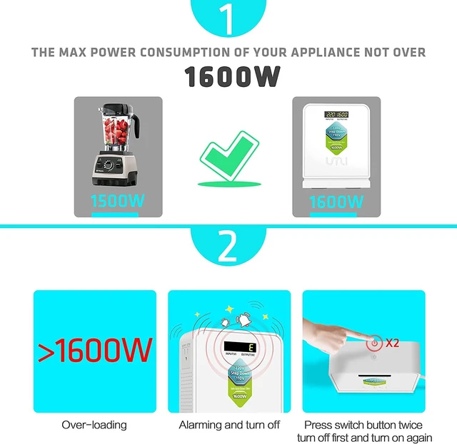 Alt view image 2 of 5 - UMI Step Down Transformer 220v to 110v 1600W Use Europe Appliances in US