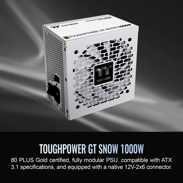 Alt view image 2 of 5 - Thermaltake Toughpower GT 1000W; ATX 3.1; Native PCIe 5.1 12V-2x6; Full Modular; Flat Cables; Color Matched Connectors; Japanese Main Capacitors; 80 Plus Gold; 140mm; Snow; PS-TPT-1000FNFAGU