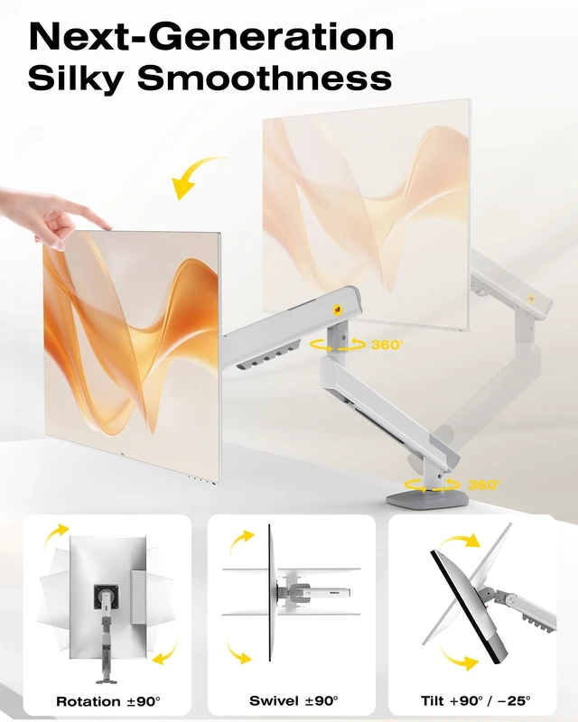 Alt view image 3 of 5 - NB SmooVex Single Monitor Arm for Monitors 17'' to 32 inch, Mechanical Spring Mount Load up to 9 kg, VESA 75/100 mm Monitor-Mount A5 (White)