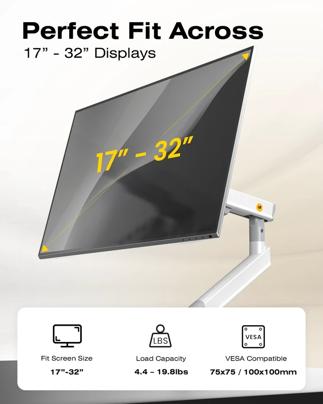 Alt view image 4 of 5 - NB SmooVex Single Monitor Arm for Monitors 17'' to 32 inch, Mechanical Spring Mount Load up to 9 kg, VESA 75/100 mm Monitor-Mount A5 (White)
