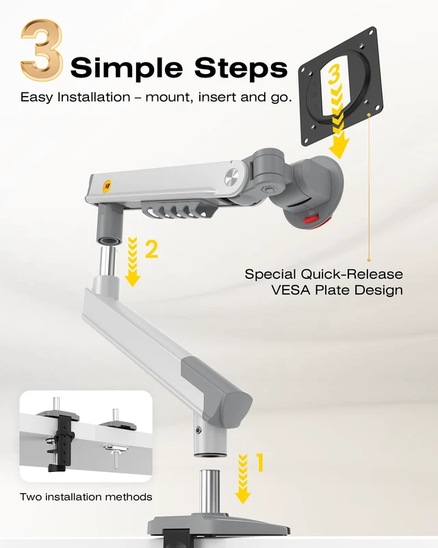 Alt view image 5 of 5 - NB SmooVex Single Monitor Arm for Monitors 17'' to 32 inch, Mechanical Spring Mount Load up to 9 kg, VESA 75/100 mm Monitor-Mount A5 (White)