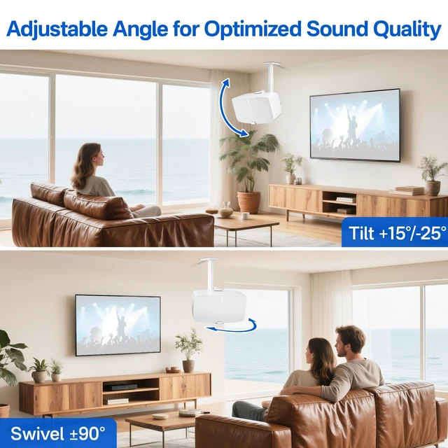 Alt view image 3 of 5 - Yibracki Pair of Heavy Duty Speaker Wall Mounts for Sonos 5 Mount & Sonos Play 5 Mount - Tilt & Swivel Adjustable Speaker Mounts for Sonos Play 5 Gen 2 Wall Mounting Bracket, White