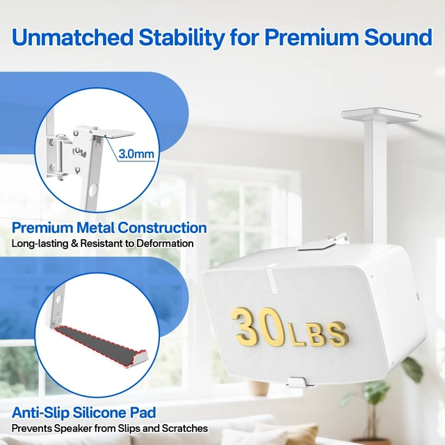 Alt view image 4 of 5 - Yibracki Pair of Heavy Duty Speaker Wall Mounts for Sonos 5 Mount & Sonos Play 5 Mount - Tilt & Swivel Adjustable Speaker Mounts for Sonos Play 5 Gen 2 Wall Mounting Bracket, White