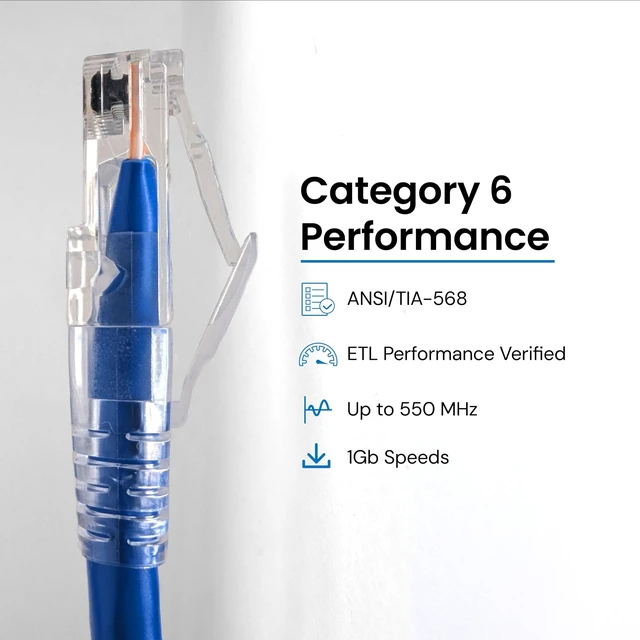 Alt view image 5 of 5 - ICC CAT6 Ethernet Patch Cord with Clear Boot Strain Relief, RJ45, Stranded, 550 MHz, UTP, Pure Bare Copper Wire, 24 AWG, LAN Network Patch Cable, Blue, 5 FT, 10-Pack