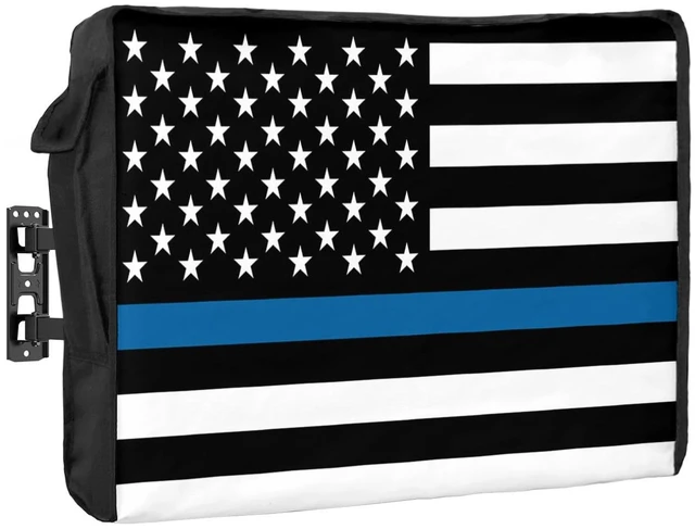 Main image of American Police Flag Outdoor TV Cover 80 to 85 Inches, Weatherproof & Waterproof, Blue White Outdoor TV Enclosure with Remote Control Pocket