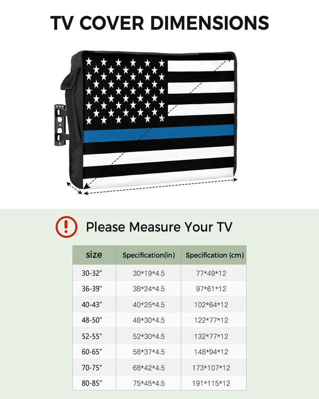 Alt view image 2 of 5 - American Police Flag Outdoor TV Cover 80 to 85 Inches, Weatherproof & Waterproof, Blue White Outdoor TV Enclosure with Remote Control Pocket