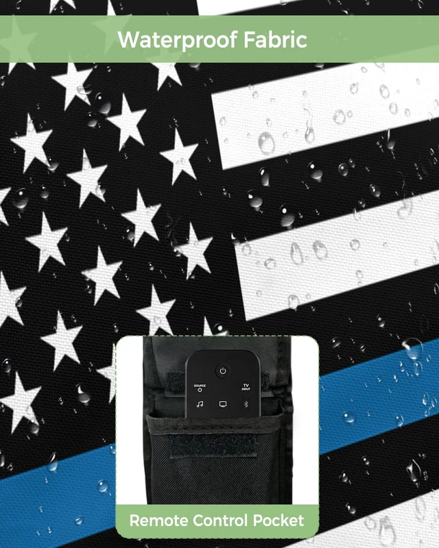 Alt view image 3 of 5 - American Police Flag Outdoor TV Cover 80 to 85 Inches, Weatherproof & Waterproof, Blue White Outdoor TV Enclosure with Remote Control Pocket