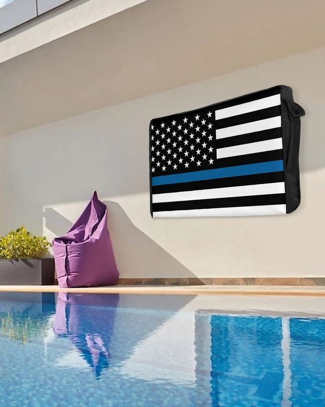 Alt view image 5 of 5 - American Police Flag Outdoor TV Cover 80 to 85 Inches, Weatherproof & Waterproof, Blue White Outdoor TV Enclosure with Remote Control Pocket
