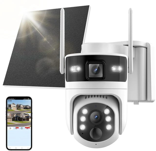 Main image of Voxblend 4G LTE Cellular Solar Security Camera Wireless Outdoor: Dual-Lens Camara, Pan and Tilt, 360 Live View, with SIM Card and 32GB SD Card, No WiFi, 2K Color Night Vision, 2 Way Talk (4G)