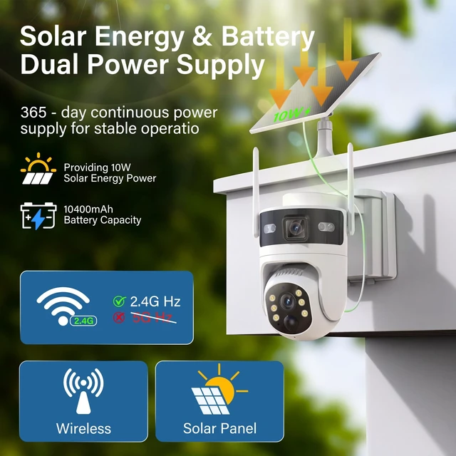 Alt view image 2 of 5 - Voxblend 4G LTE Cellular Solar Security Camera Wireless Outdoor: Dual-Lens Camara, Pan and Tilt, 360 Live View, with SIM Card and 32GB SD Card, No WiFi, 2K Color Night Vision, 2 Way Talk (4G)