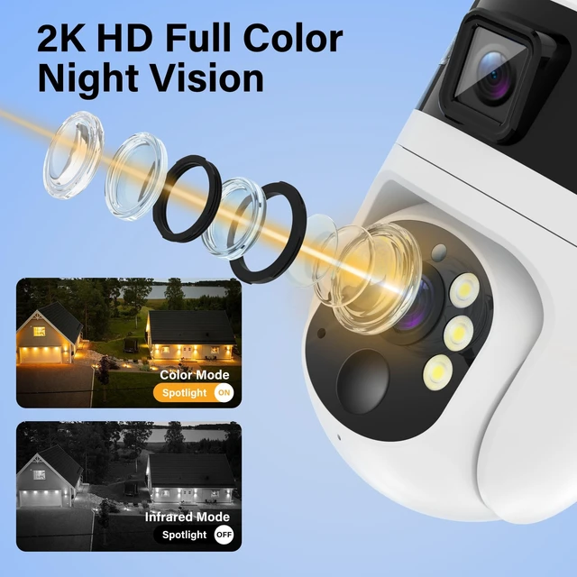 Alt view image 3 of 5 - Voxblend 4G LTE Cellular Solar Security Camera Wireless Outdoor: Dual-Lens Camara, Pan and Tilt, 360 Live View, with SIM Card and 32GB SD Card, No WiFi, 2K Color Night Vision, 2 Way Talk (4G)
