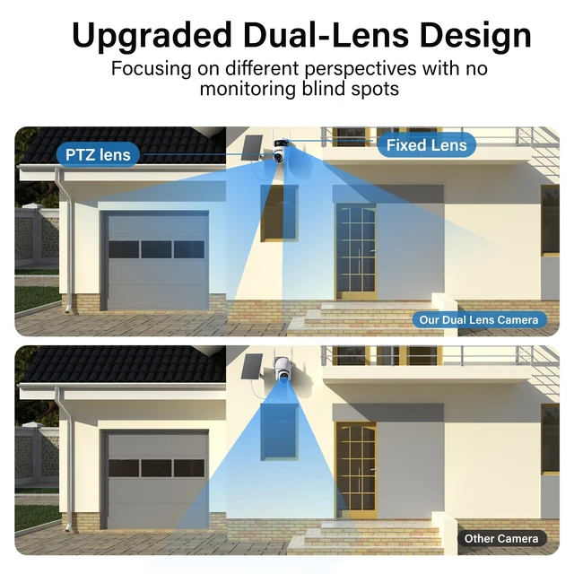 Alt view image 4 of 5 - Voxblend 4G LTE Cellular Solar Security Camera Wireless Outdoor: Dual-Lens Camara, Pan and Tilt, 360 Live View, with SIM Card and 32GB SD Card, No WiFi, 2K Color Night Vision, 2 Way Talk (4G)